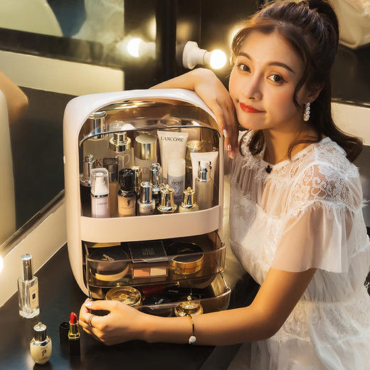 【美到炸裂】简约网红化妆品收纳盒 桌面防尘家用大梳妆台护肤品收纳盒-W仓 商品图0