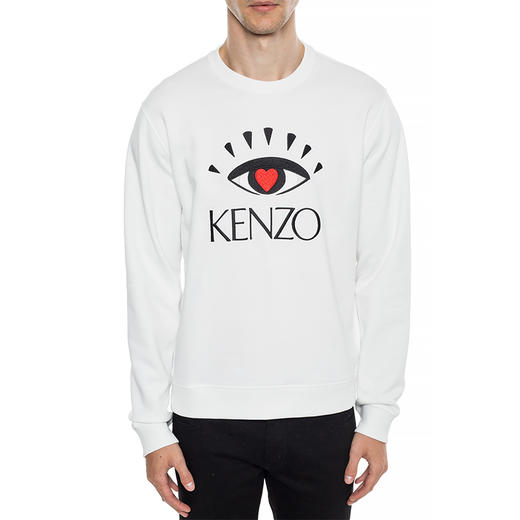 KENZO 高田贤三 男士棉质刺绣眼睛图案圆领长袖卫衣 白色 F965 SW043 4X4 01 商品图1
