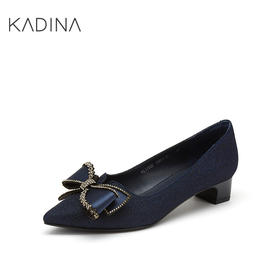 卡迪娜2021秋季新款商务通勤舒适尖头粗跟中跟浅口女单鞋KL11532