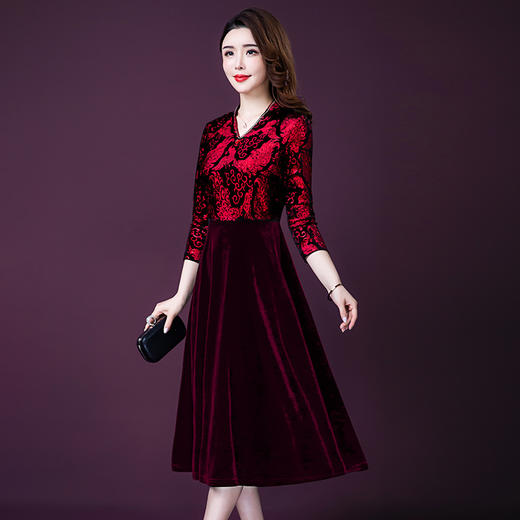 新款韩版宴会礼服妈妈装大码长袖连衣裙  YMR-8261 商品图1