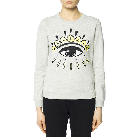 KENZO 高田贤三 女士棉质刺绣眼睛图案圆领长袖卫衣 灰色 F852 SW710 4XI 93 商品图1
