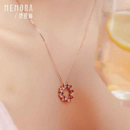 【热卖臻品】MEMORA诗普琳爱的花环系列玫瑰18K金红宝石钻石项链DN0322 商品图4