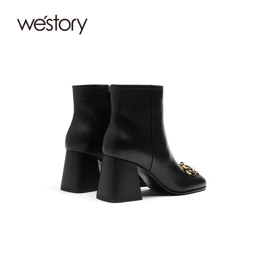 westory2021秋季新品时尚百搭方头复古高跟中筒靴子女S21DS80671 商品图3