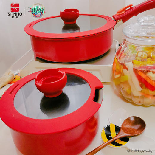 【三禾厨具】三禾懒懒锅系列家用不粘锅 小红锅奶锅煎锅可拆卸手柄 红色煎锅 商品图3