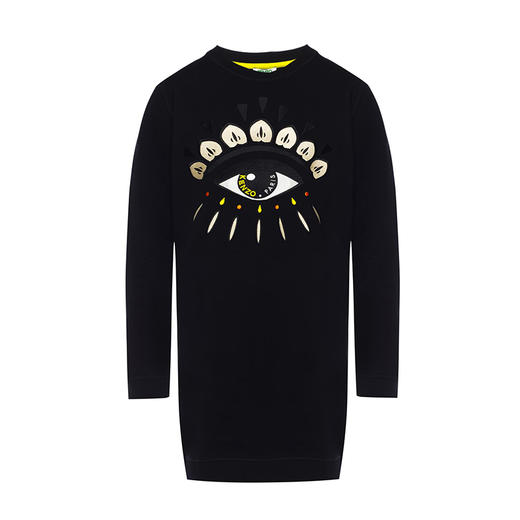 KENZO 高田贤三 女士棉质刺绣眼睛图案圆领长袖连衣裙 黑色 F852 RO837 4XI 99 商品图0