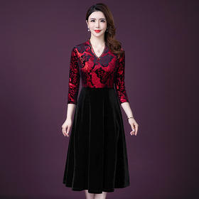 新款韩版宴会礼服妈妈装大码长袖连衣裙  YMR-8261