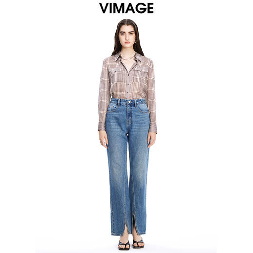 VIMAGE纬漫纪秋季新款百搭简约格纹衫小上衣V1609206 商品图1