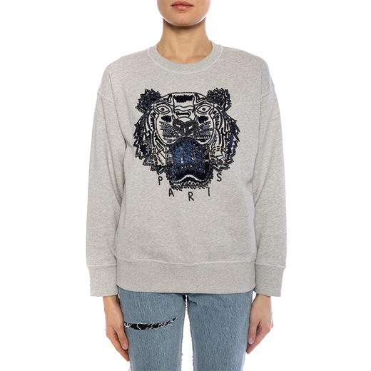 KENZO 高田贤三 女士棉质虎头印花圆领长袖卫衣 灰色 F952 SW741 4XI 93 商品图1