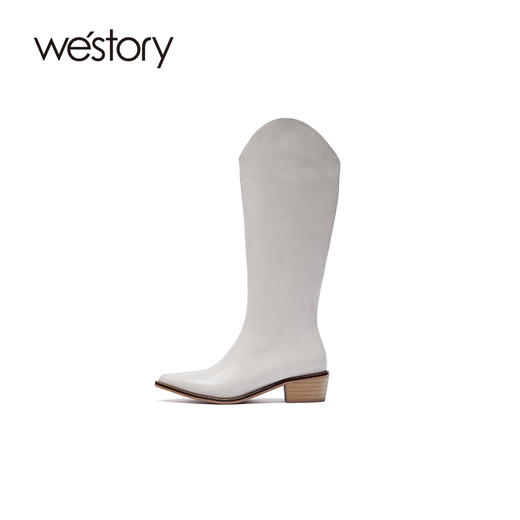 westory2021秋季新品增高白色高跟长靴尖头骑士靴女靴W21DQ80661 商品图3