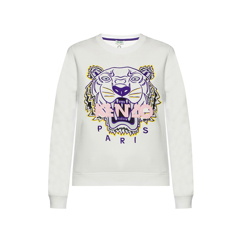 KENZO 高田贤三 女士棉质多色虎头标志圆领长袖卫衣 白色 F852 SW705 4XA 01