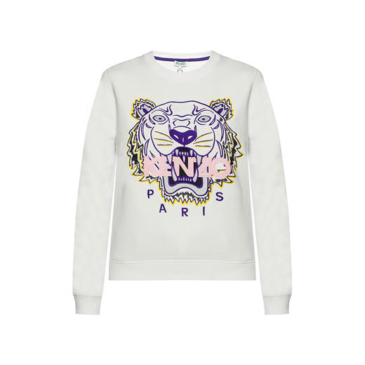 KENZO 高田贤三 女士棉质多色虎头标志圆领长袖卫衣 白色 F852 SW705 4XA 01 商品图0