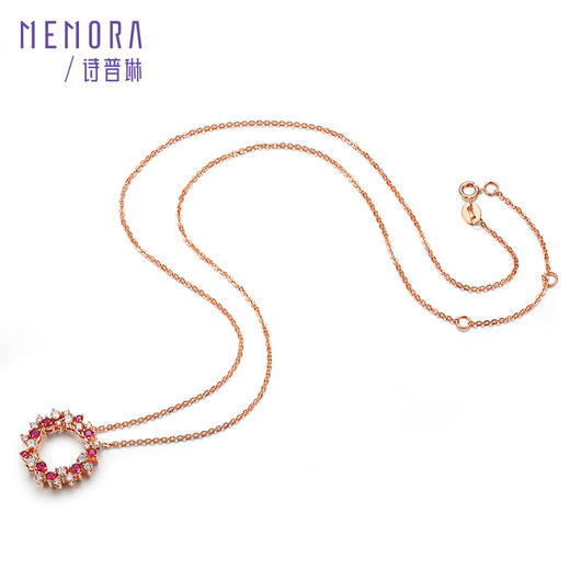 【热卖臻品】MEMORA诗普琳爱的花环系列玫瑰18K金红宝石钻石项链DN0322 商品图2
