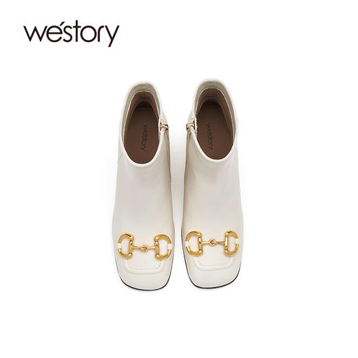 westory2021秋季新品时尚百搭方头复古高跟中筒靴子女S21DS80671 商品图4