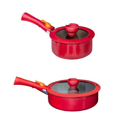 【三禾厨具】三禾懒懒锅系列家用不粘锅 小红锅奶锅煎锅可拆卸手柄 红色煎锅 商品图2