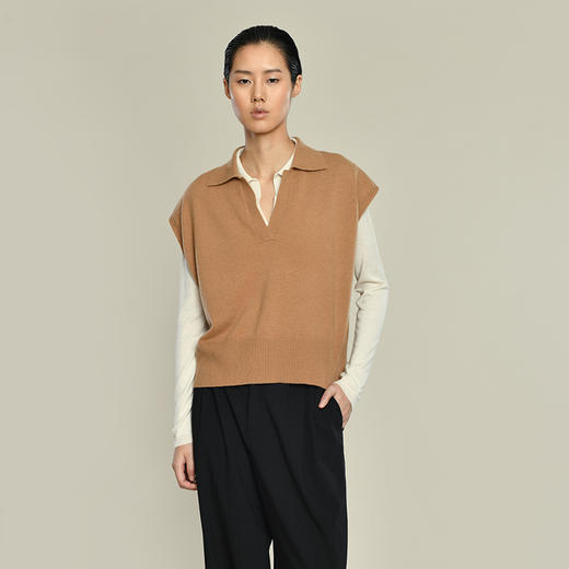 2021新款女士纯山羊绒12针平纹Polo领背心 商品图3