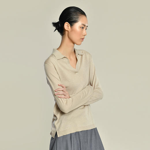 2021新款女士丝羊绒16针平纹Polo领套头衫 商品图3