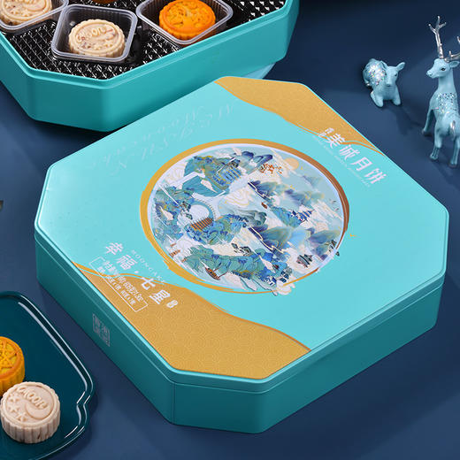 【中秋好礼】香港美诚月饼礼盒装幸福七星605g蛋黄白莲蓉黑芝麻组合高端中秋节 商品图0