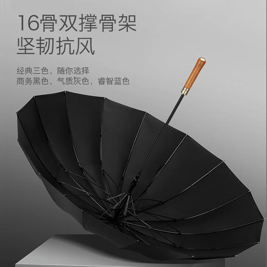 左都21款藤木手柄高档半自动扛暴风雨长柄伞 商品图2