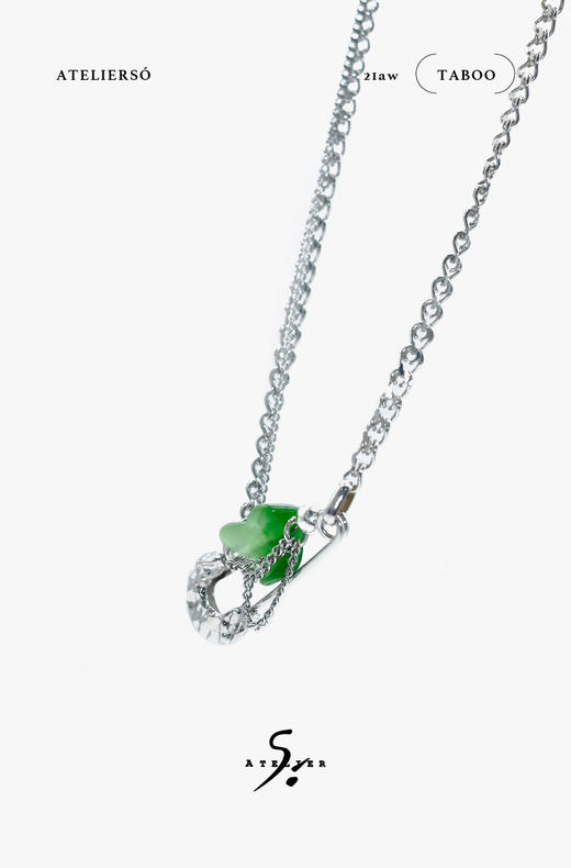 21AW TABOO｜愚人船 爱心钩系列 - 玉石色爱心钩别针项链 商品图0