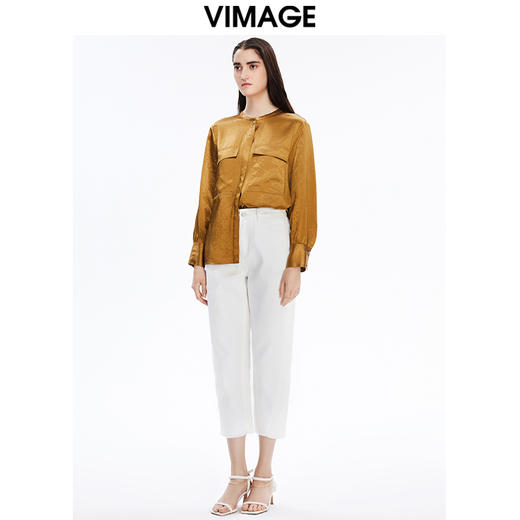 VIMAGE纬漫纪秋季新款女装复古百搭显瘦纯色衬衫女上衣V1609211 商品图3