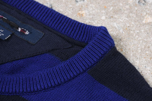 薄款 黑蓝横纹纯棉 胸前刺绣 圆领毛衣/针织衫 T-1090 商品图5