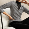 丁摩 秋冬千鸟格针织弹力打底衫V领撞色高领打底上衣百搭套头W553DB149CN259 商品缩略图3