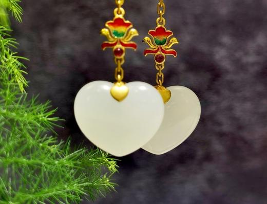 【御珠宫坊】金镶羊脂白玉爱心耳坠 商品图1
