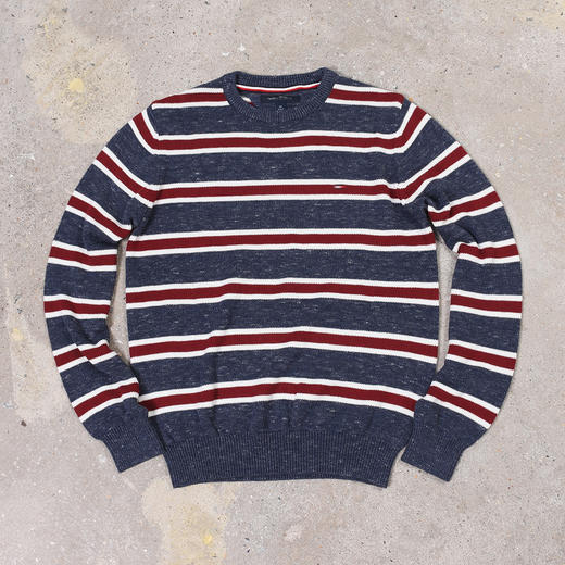 薄款 条纹拼色纯棉 胸前刺绣 圆领毛衣/针织衫 多色 T-1089 商品图6