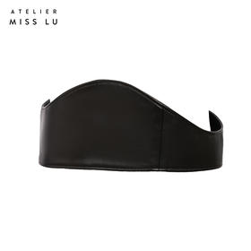 【流沙山丘】波浪造型仿小羊皮光泽黑拉链腰封/00000034A