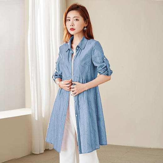 丁摩【断码清仓】春秋新款中长款衬衫女士薄款防晒衬衣款外套外披开衫Q121180 商品图6