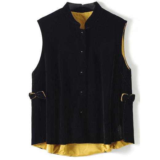 丁摩 时髦复古改良新中式真丝丝绒马甲上衣女撞色盘扣唐装背心Q121176 商品图0