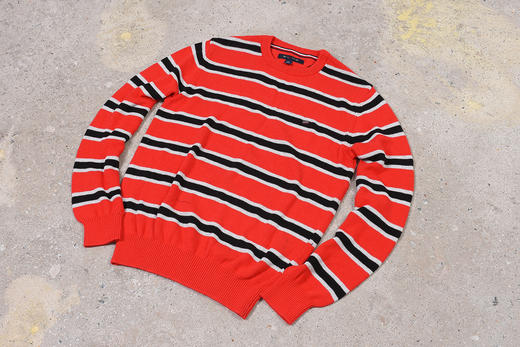 薄款 条纹拼色纯棉 胸前刺绣 圆领毛衣/针织衫 多色 T-1089 商品图11