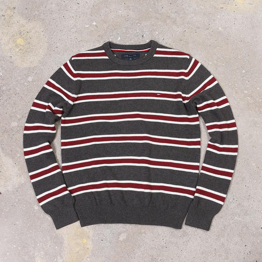 薄款 条纹拼色纯棉 胸前刺绣 圆领毛衣/针织衫 多色 T-1089 商品图5