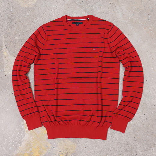 薄款 条纹纯棉 胸前刺绣 圆领毛衣/针织衫 T-1087 商品图4