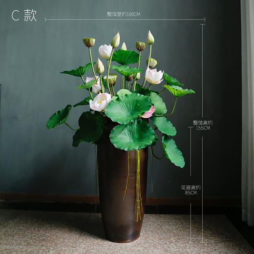 酒店大型落地荷花仿真花摆件中式套装大堂前台别墅高端装饰花摆设 商品图2