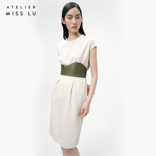 【流沙山丘】波浪造型仿小羊皮橄榄绿拉链腰封/00000034 商品图2