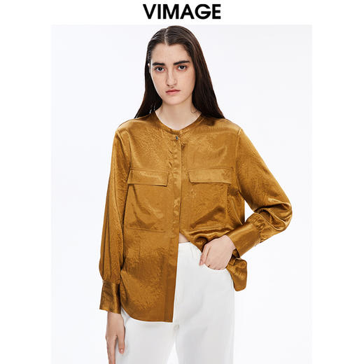 VIMAGE纬漫纪秋季新款女装复古百搭显瘦纯色衬衫女上衣V1609211 商品图0