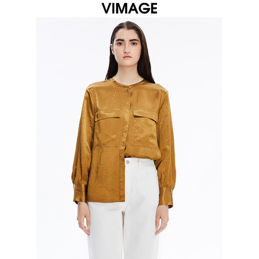 VIMAGE纬漫纪秋季新款女装复古百搭显瘦纯色衬衫女上衣V1609211 商品图5