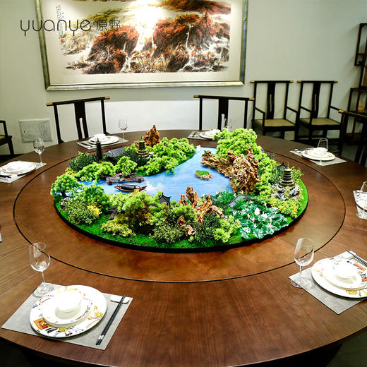 酒店餐桌花摆花新中式高端仿真花圆桌装饰摆件包厢转盘中间微景观 商品图2