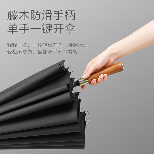 左都21款藤木手柄高档半自动扛暴风雨长柄伞 商品图5