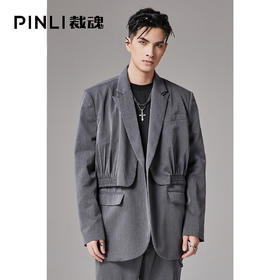PINLI品立裁魂秋季新款假两件休闲西服外套男士潮BC213306131