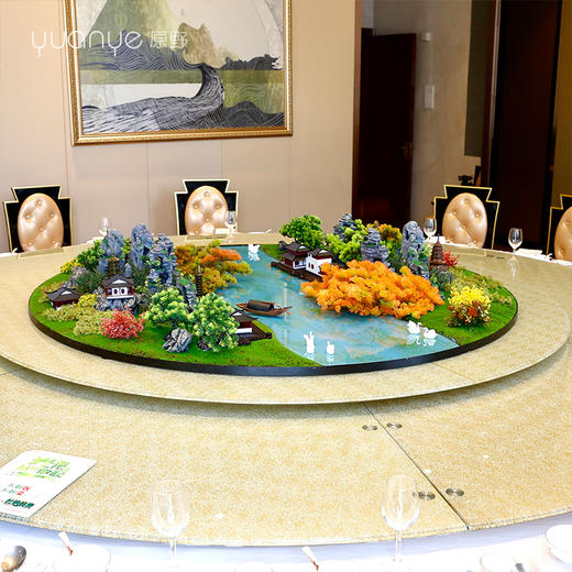 酒店餐桌花摆花新中式高端仿真花圆桌装饰花摆设件包厢转盘微景观 商品图2