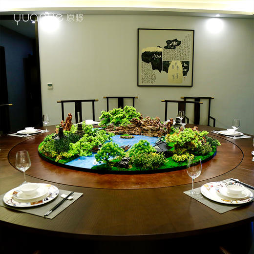 酒店餐桌花摆花新中式高端仿真花圆桌装饰摆件包厢转盘中间微景观 商品图0