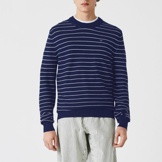 薄款 条纹纯棉 胸前刺绣 圆领毛衣/针织衫 T-1087 商品图0