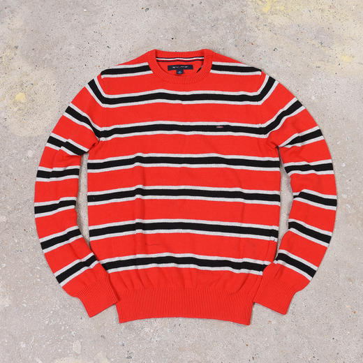 薄款 条纹拼色纯棉 胸前刺绣 圆领毛衣/针织衫 多色 T-1089 商品图1