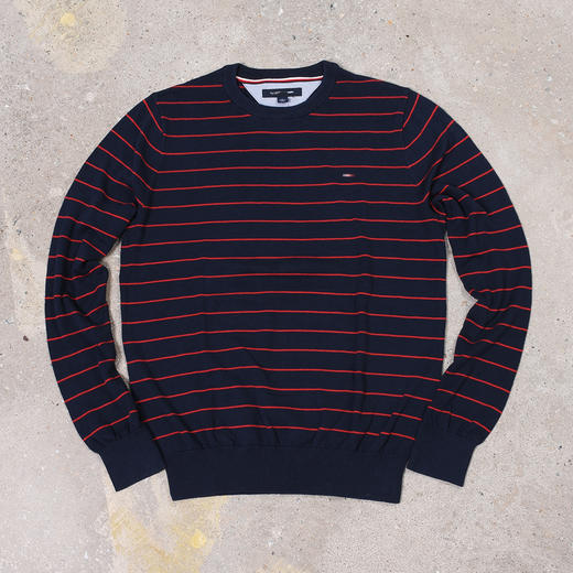 薄款 条纹纯棉 胸前刺绣 圆领毛衣/针织衫 T-1087 商品图3