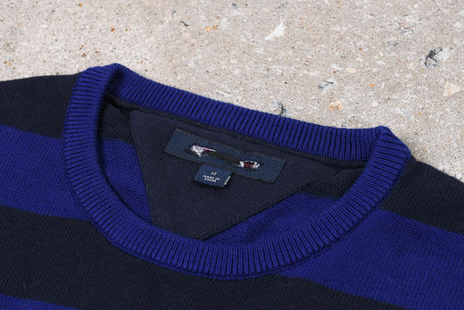 薄款 黑蓝横纹纯棉 胸前刺绣 圆领毛衣/针织衫 T-1090 商品图4
