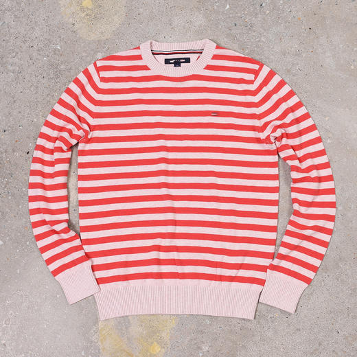 薄款 条纹纯棉 胸前刺绣 圆领毛衣/针织衫 T-1092 商品图1