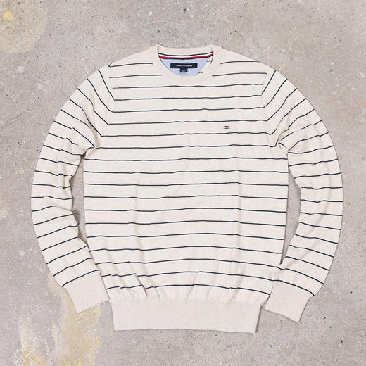 薄款 条纹纯棉 胸前刺绣 圆领毛衣/针织衫 T-1087 商品图5