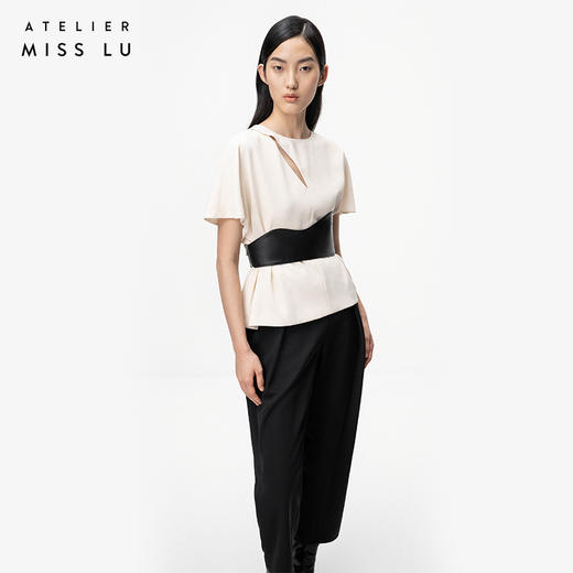 【流沙山丘】波浪造型仿小羊皮光泽黑拉链腰封/00000034A 商品图3